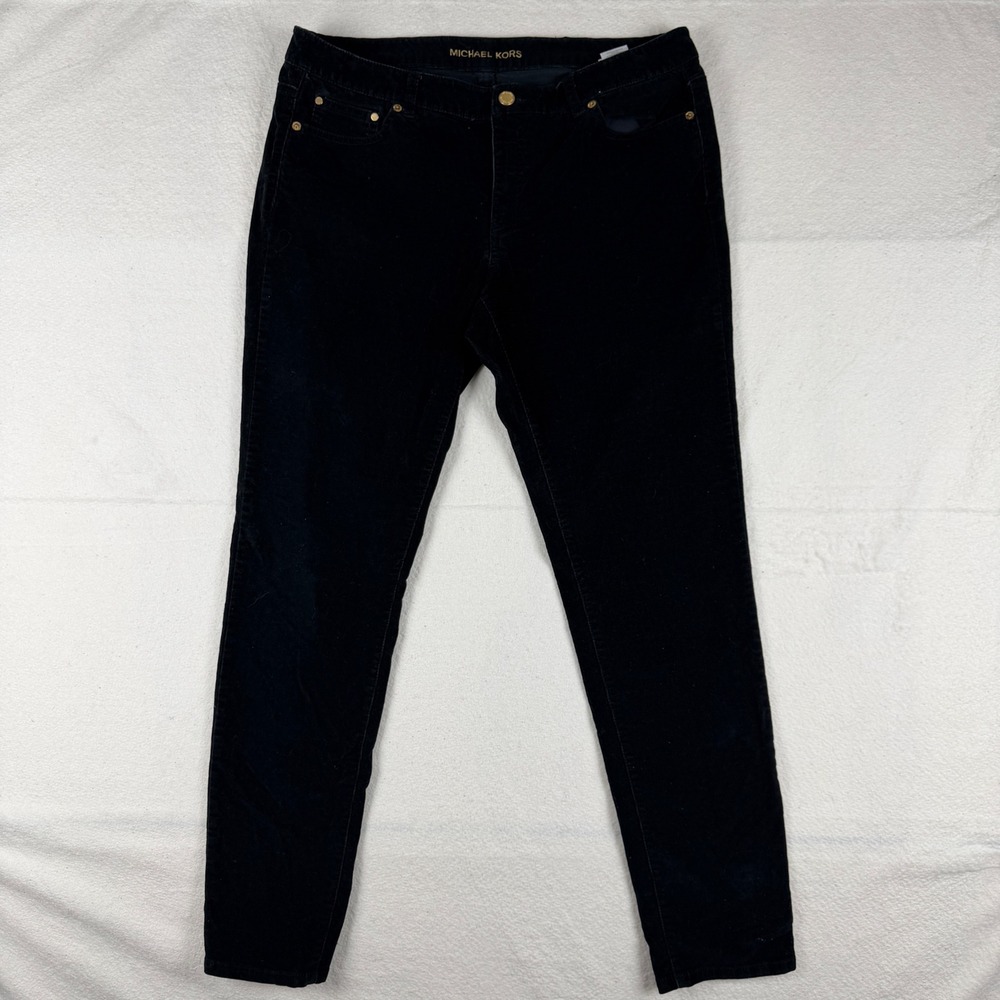 Michael Kors Black Corduroy Skinny Pants Gold Hardware Womens Size 14 36x28